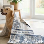 Personalised Pet Photo Toile De Jouy Soft Pet Blanket with Name and Text Birthday Christmas Gift for Pet Owners Lovers