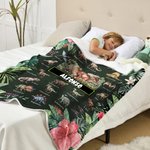 Manta suave personalizada con temática de dinosaurio selva volcán y nombre regalo de cumpleaños y Navidad para amantes de los dinosaurios