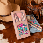 Personalized Let's Go Girls Western Style Makeup Brush Travel Storage Box Set with Name Birthday Wedding Gift for Friends Cowgirls