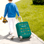 Personalised Multicolor Construction Lorry Travel Luggage Cover Fits 18-32 Inches Suitcase with Name Travel Accessories Birthday Gift for Boys Girls