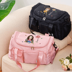 Personalized Cartoon Character Birth Flower Waterproof Large Travel Duffel Bag with Name Birthday Gift for Bookworms Sports Lovers