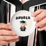 Personalizado lindo oso de graduación de cerámica baratija joyería plato con nombre de burbuja decoración del hogar regalo de graduación para los graduados