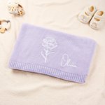 Personalised Multi-Color Embroidered Birth Flower Soft Baby Blanket with Name Birthday Christmas Gift for Newborn Dad Mom