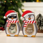 Personalized Cute Penguin with Santa Hat Wooden Money Box with Name Christmas Gift for  Kids