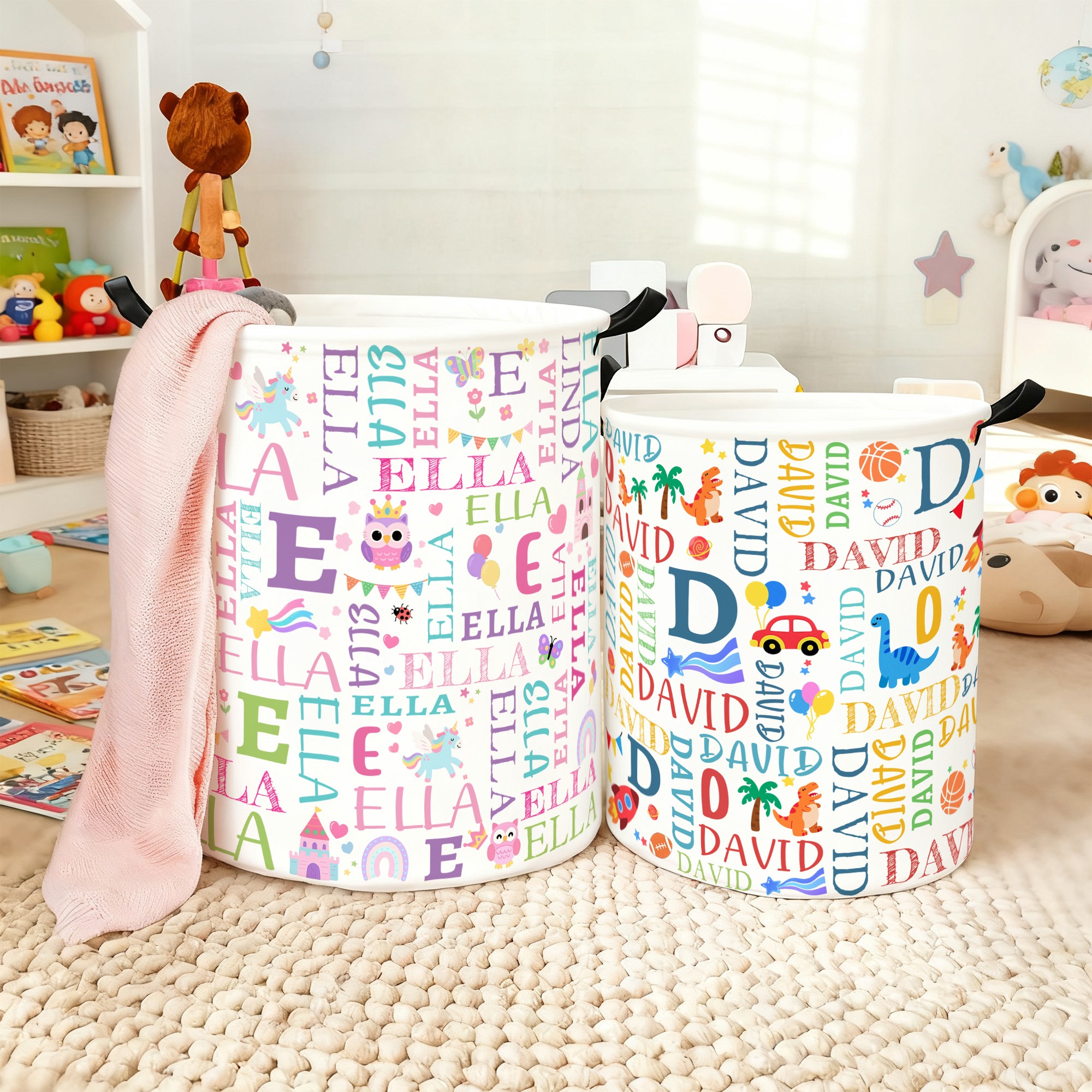Panier à linge imperméable avec nom et initiale Cadeau d'anniversaire de Noël pour garçons filles