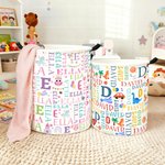 Personalized Fantasy Unicorn Dinosaur Word Cloud Large Waterproof Laundry Basket with Name and Initial Christmas Birthday Gift for Boys Girls