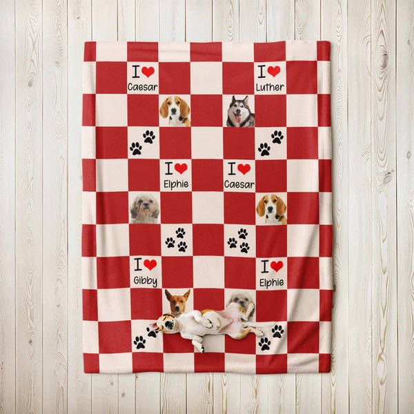 Personalised Multi-Color Plaid Pet Portrait Soft Throw Blanket with Name Christmas Birthday Gift for Pet Parents Pet Lovers