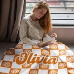 Gepersonaliseerde Dambordpatroon Zacht Deken met Geboortebloem en Naam Woondecoratie Verjaardag Kerstcadeau voor Dames en Kinderen