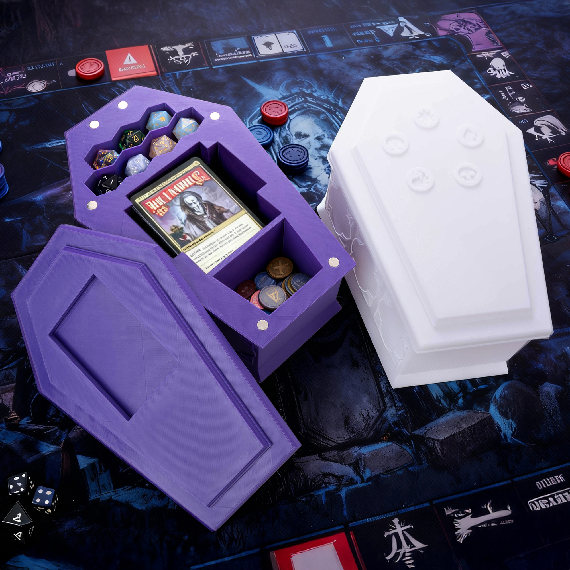 Boîte de rangement de cartes imprimée en 3D avec texte, personnalisée, style gothique, multicolore Cadeau d'anniversaire et de Noël pour les amis, les amateurs de TCG et les commandants EDH