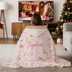 Personalized Pink Christmas Style Soft Hooded Blanket with Name Home Decor Christmas Gift for Girls Friends