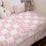 Gepersonaliseerde Dambordpatroon Zacht Deken met Geboortebloem en Naam Woondecoratie Verjaardag Kerstcadeau voor Dames en Kinderen