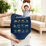Personalised Multicolor Construction Lorry Travel Luggage Cover Fits 18-32 Inches Suitcase with Name Travel Accessories Birthday Gift for Boys Girls