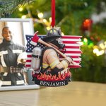 Gepersonaliseerde patriottische brandweerman Amerikaanse vlag Ornament met naam verjaardag waardering pensioen Gift voor brandweerlieden reddingswerkers