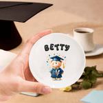 Personalizado lindo oso de graduación de cerámica baratija joyería plato con nombre de burbuja decoración del hogar regalo de graduación para los graduados