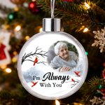 Personalized Photo Cardinal Snow Design Christmas Ball Ornament with Text Home Tree Decor Memorial Sympathy Gift for Family