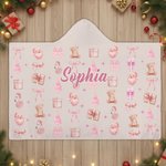 Personalized Pink Christmas Style Soft Hooded Blanket with Name Home Decor Christmas Gift for Girls Friends