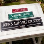 Letrero metálico retro personalizado multicolor con nombre y texto Taller de garaje Decoración de jardín Inauguración de la casa Regalo de cumpleaños para entusiastas del estilo retro