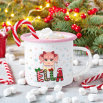 Personalised Christmas Cartoon Character Kid 12 oz Colored Rim Enamel Mug with Name Christmas Gift for Boys and Girls