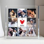 Personalised Heart I Love You 8 Photos Collage Square Acrylic Plaque Desk Decor Valentine's Day Anniversary Gift for Couple