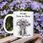 Personalised  Cross Floral Bible Verses 11 oz 15 oz Ceramic Coffee Mug with Name Birthday Baptism Gift for Christians Women