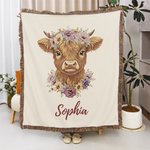 Personalized Boho Farm Animal Soft Baby Blanket with Name and Tassels Birthday Baby Shower Gift for Newborns New Parents