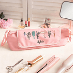 Personalized Birth Flower Bouquet Hair Tools Portable Travel Bag with Name and Heat Resistant Mat Travel Essentials Gift for Women