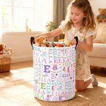 Personalized Fantasy Unicorn Dinosaur Word Cloud Large Waterproof Laundry Basket with Name and Initial Christmas Birthday Gift for Boys Girls