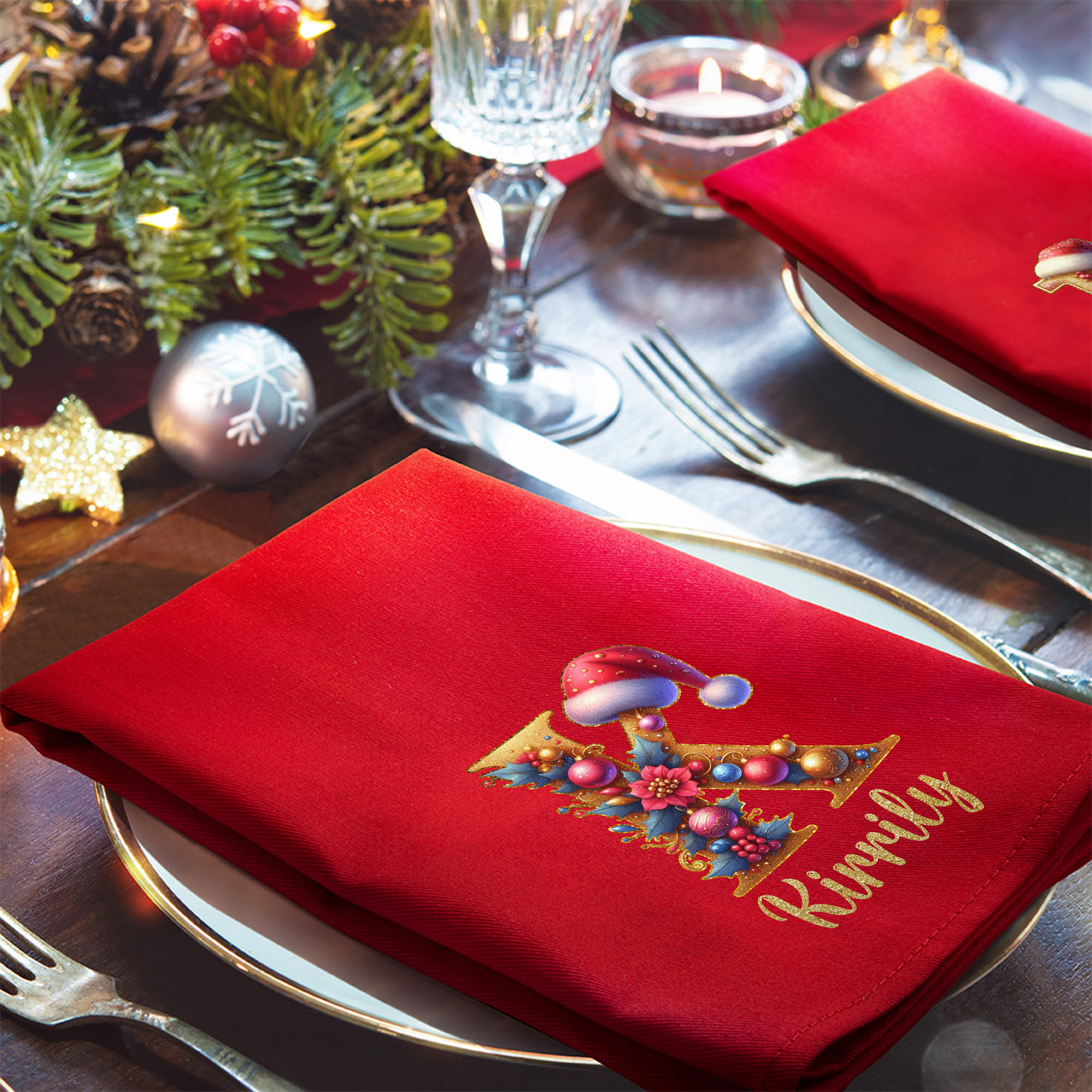 Personalized Santa Hat 100 Cotton Red Napkin With Name And Initial personalized-santa-hat-100-cotton-red-napkin-with-name-and-initial