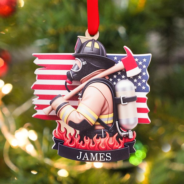 Gepersonaliseerde patriottische brandweerman Amerikaanse vlag Ornament met naam verjaardag waardering pensioen Gift voor brandweerlieden reddingswerkers