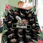 Manta suave personalizada con temática de dinosaurio selva volcán y nombre regalo de cumpleaños y Navidad para amantes de los dinosaurios