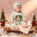 Personalised Joy To The World My First Christmas 100% Cotton Baby Romper Hat Set with Name and Year Christmas Gift for Newborns New Parents