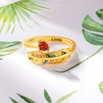 Gepersonaliseerde kleurrijke blad geboortesteen verstelbare open ring met tekst sierlijke sieraden dagelijkse slijtage verjaardag verjaardagscadeau voor haar