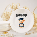 Personalizado lindo oso de graduación de cerámica baratija joyería plato con nombre de burbuja decoración del hogar regalo de graduación para los graduados