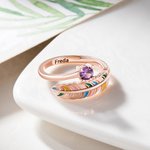 Gepersonaliseerde kleurrijke blad geboortesteen verstelbare open ring met tekst sierlijke sieraden dagelijkse slijtage verjaardag verjaardagscadeau voor haar