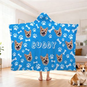 Personalized Multicoloured Pet Photos Soft Hooded Blanket with Name Home Decor Birthday Christmas Gift for Pet Lovers