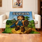 Coperta personalizzata 3D Pixel-Style Photo con nome, regalo di Natale per bambini e amanti dei giochi.