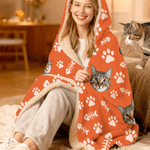 Personalized Multicoloured Pet Photos Soft Hooded Blanket with Name Home Decor Birthday Christmas Gift for Pet Lovers