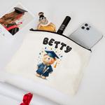 Personalized Cute Graduation Bear Cosmetic Bag with Bubble Name and Wristlet Strap Graduation Birthday Gift for Graduates