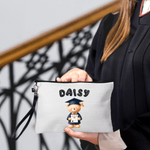 Personalized Cute Graduation Bear Cosmetic Bag with Bubble Name and Wristlet Strap Graduation Birthday Gift for Graduates