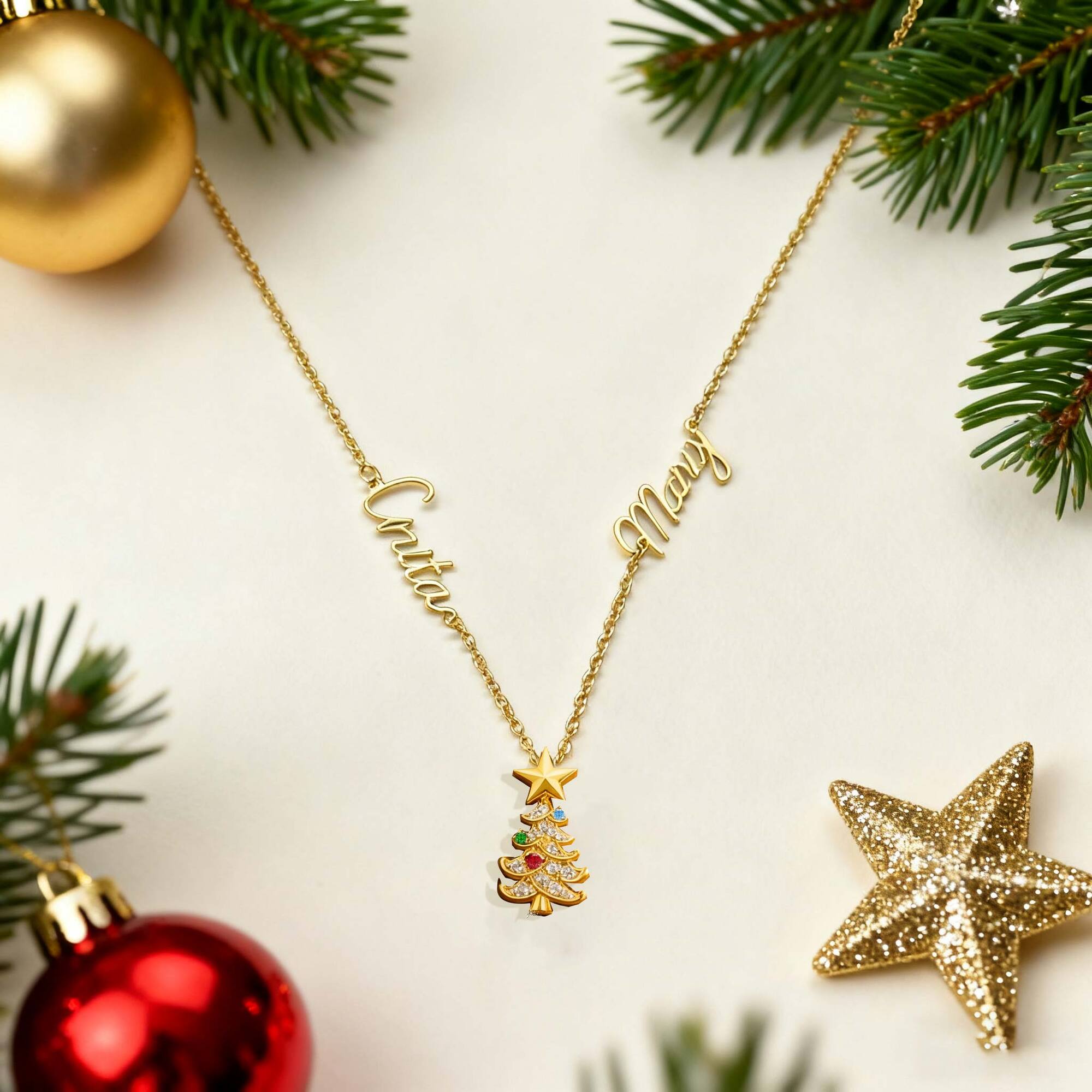 Collier arbre de noël personnalisé 2-18 pierres de naissance avec noms Bijoux délicats Cadeau de noël pour maman grand-mère femme