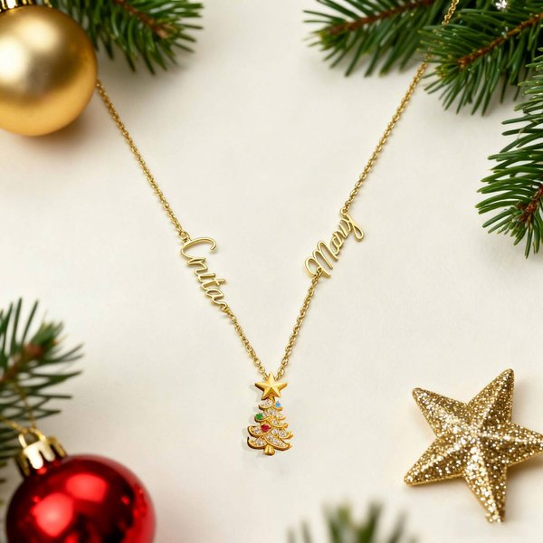 Personalisierte Weihnachtsbaum 2-18 Birthstones Halskette mit Namen Dainty Schmuck Weihnachtsgeschenk für Mama Oma Frau