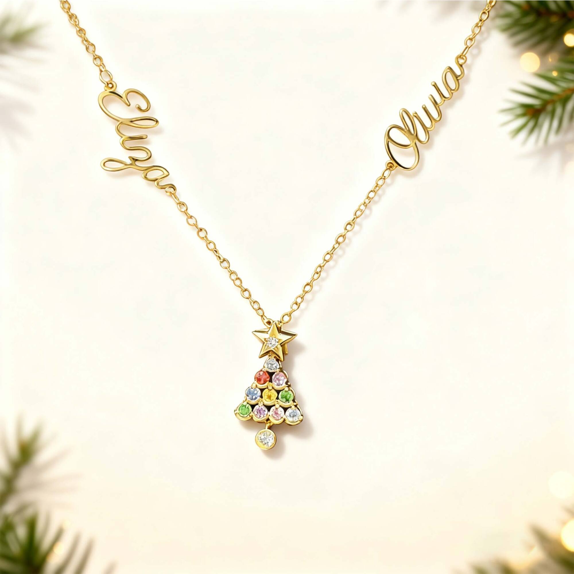 Collier de pierres de Noël personnalisé avec noms Bijoux délicats Cadeau de Noël pour Maman Grand-mère Femme