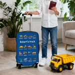 Personalised Multicolor Construction Lorry Travel Luggage Cover Fits 18-32 Inches Suitcase with Name Travel Accessories Birthday Gift for Boys Girls