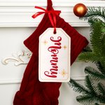 Personalized Stars Embroidered Name Felt Fabric Stocking Tag with Ribbon Christmas Decor Christmas Gift for Family Friends