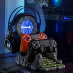 Personalized Adventurous Portal Adjustable LED Headphone and Controller Stand with Name Desk Accessory Birthday Gift for Game Lovers