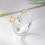 Gepersonaliseerde kleurrijke blad geboortesteen verstelbare open ring met tekst sierlijke sieraden dagelijkse slijtage verjaardag verjaardagscadeau voor haar