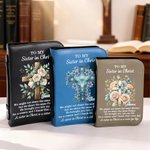 Gepersonaliseerd Kruis Bloemen Bijbelverzen PU Lederen Boekomslag met Naam Verjaardag Doop Cadeau voor Christenen Vrouwen