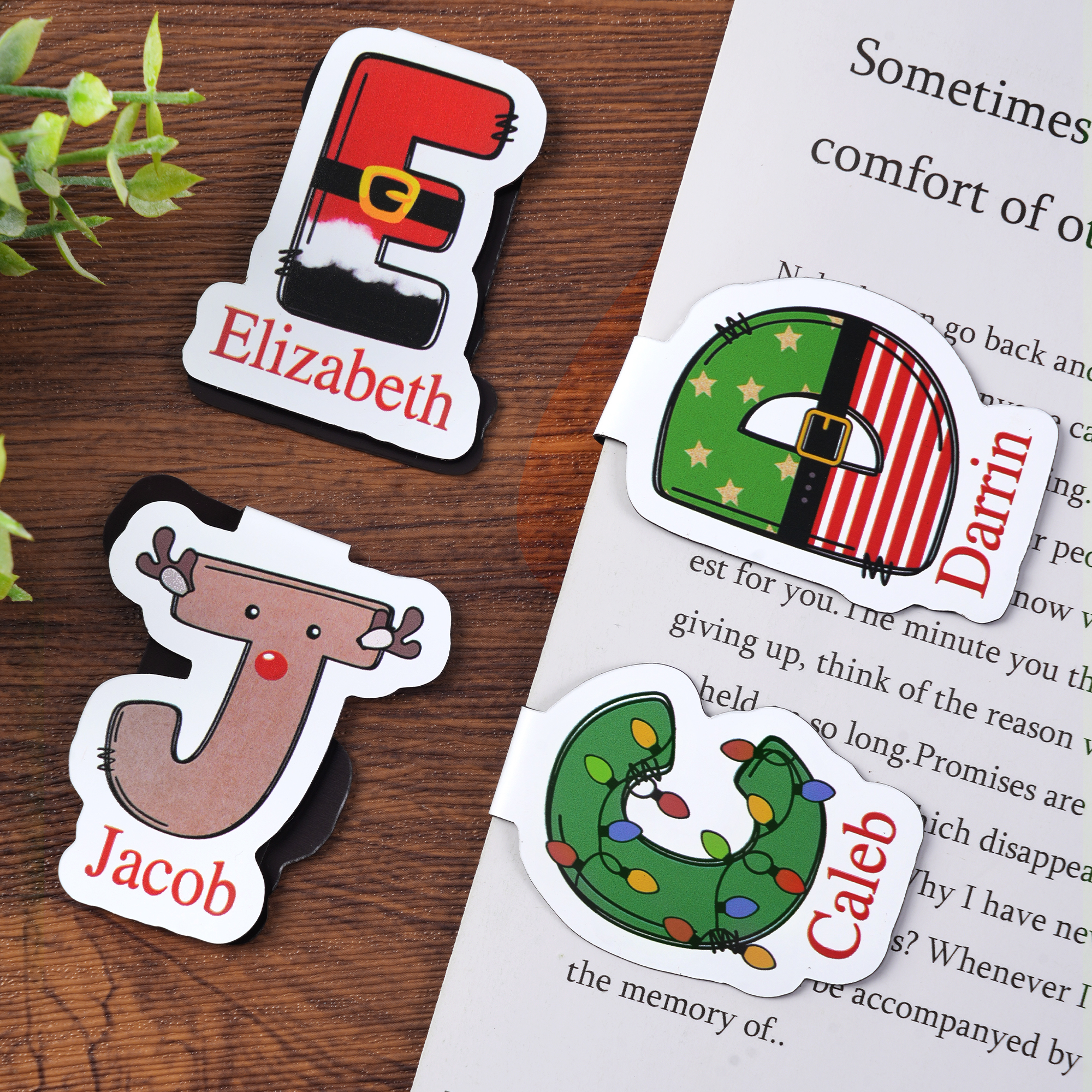 Marque-page magnétique personnalisé avec nom et lumières colorées Père Noël Elfe Cadeau d'anniversaire et de Noël pour les amoureux des livres