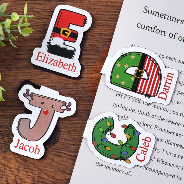 Marque-page magnétique personnalisé avec nom et lumières colorées Père Noël Elfe Cadeau d'anniversaire et de Noël pour les amoureux des livres