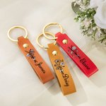 Personalised Birth Flower Pink Bow PU Leather Keychain with Name Birthday Anniversary Christmas Gift for Women